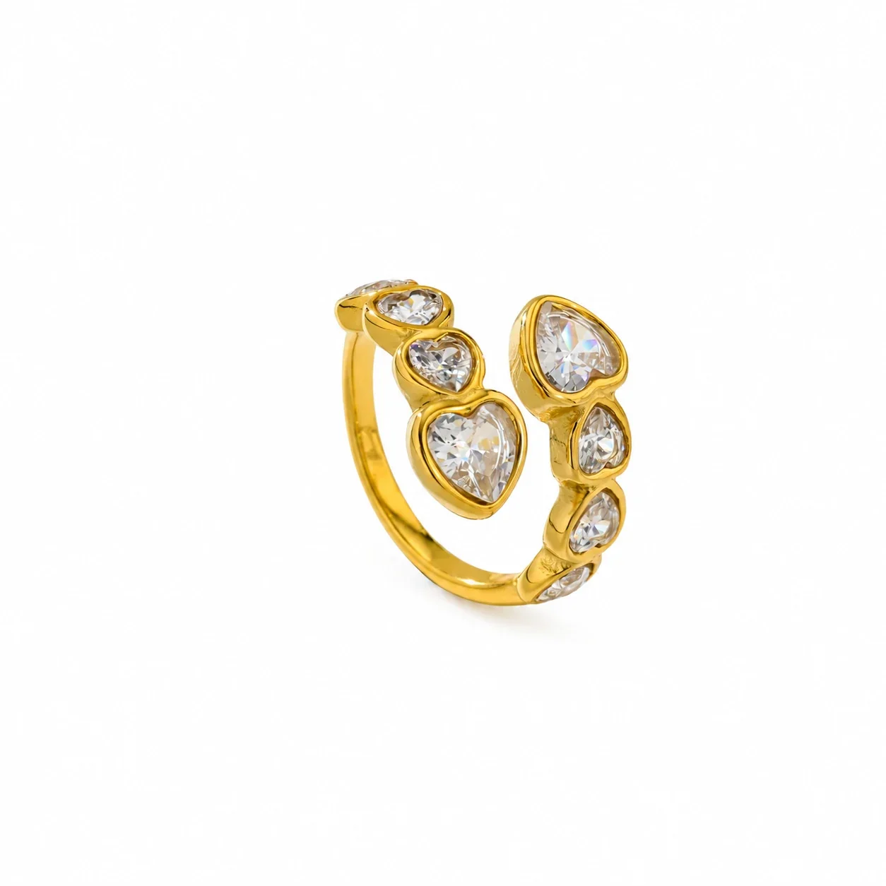 Heart Cluster Ring with Bezel-Set CZ, Gold-Plated Steel
