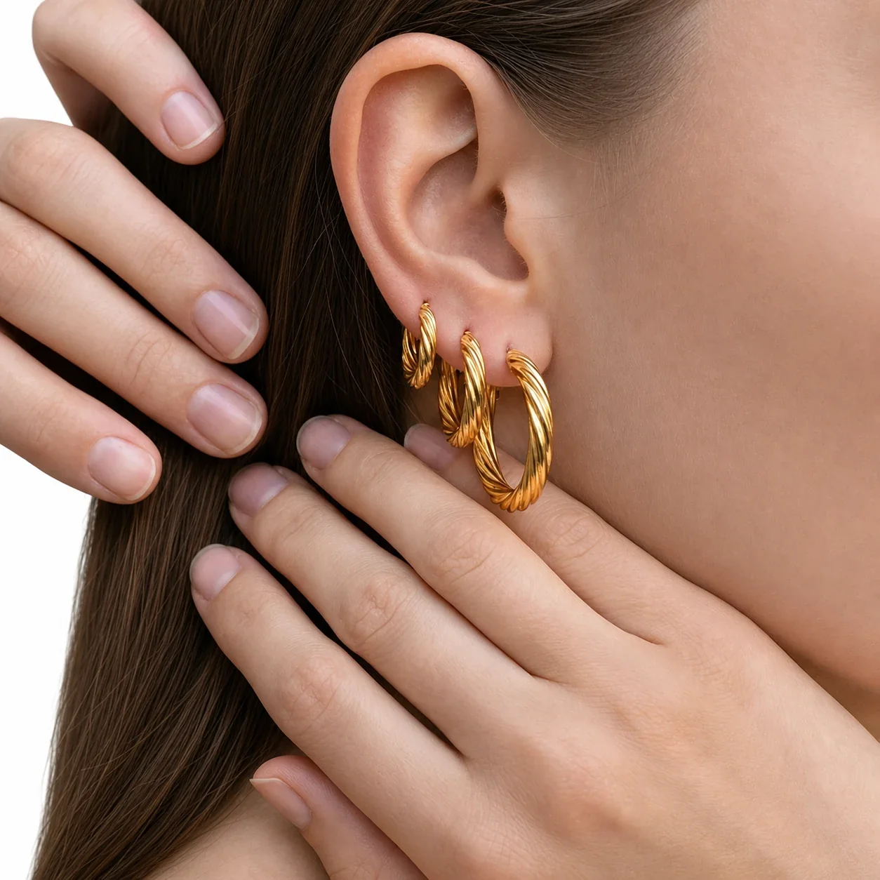 Sculpted 18K Gold-Plated Twisted Ridged Hoop Earrings