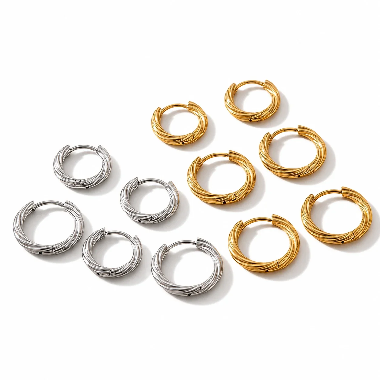 Sculpted 18K Gold-Plated Twisted Ridged Hoop Earrings