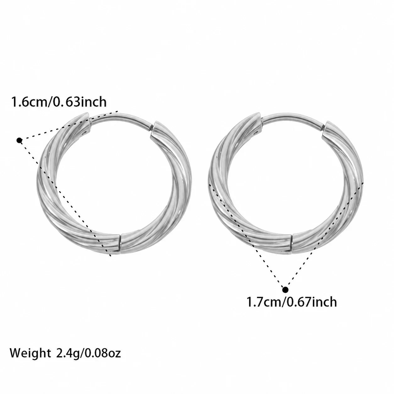 Sculpted 18K Gold-Plated Twisted Ridged Hoop Earrings - Silver L