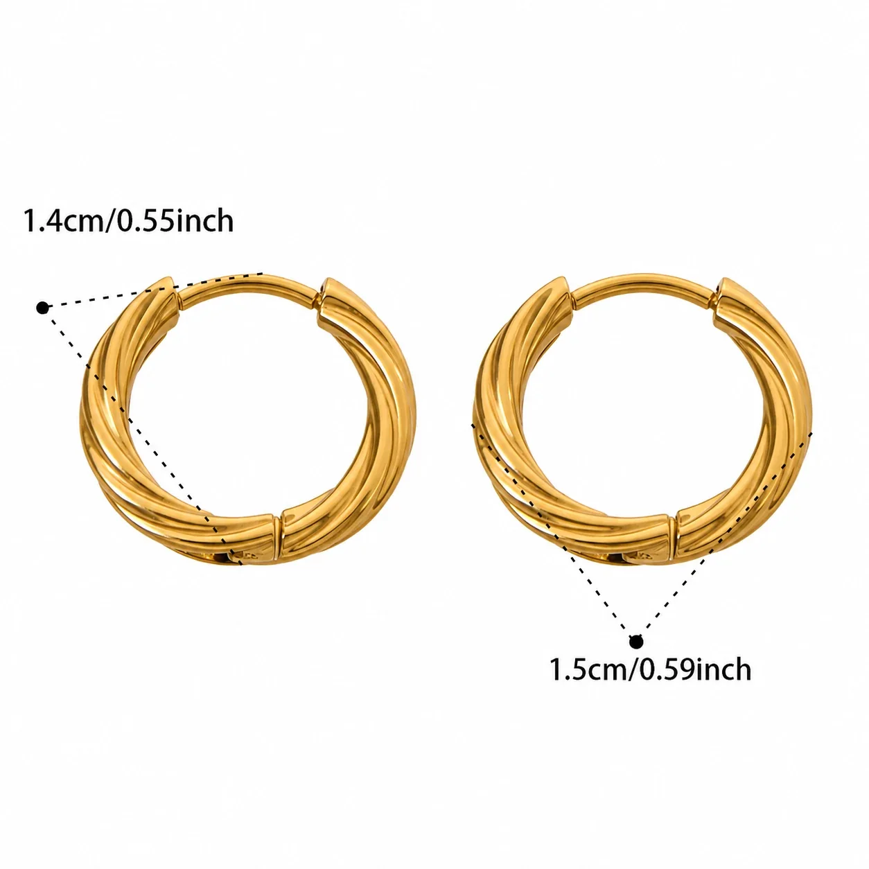 Sculpted 18K Gold-Plated Twisted Ridged Hoop Earrings - Gold M