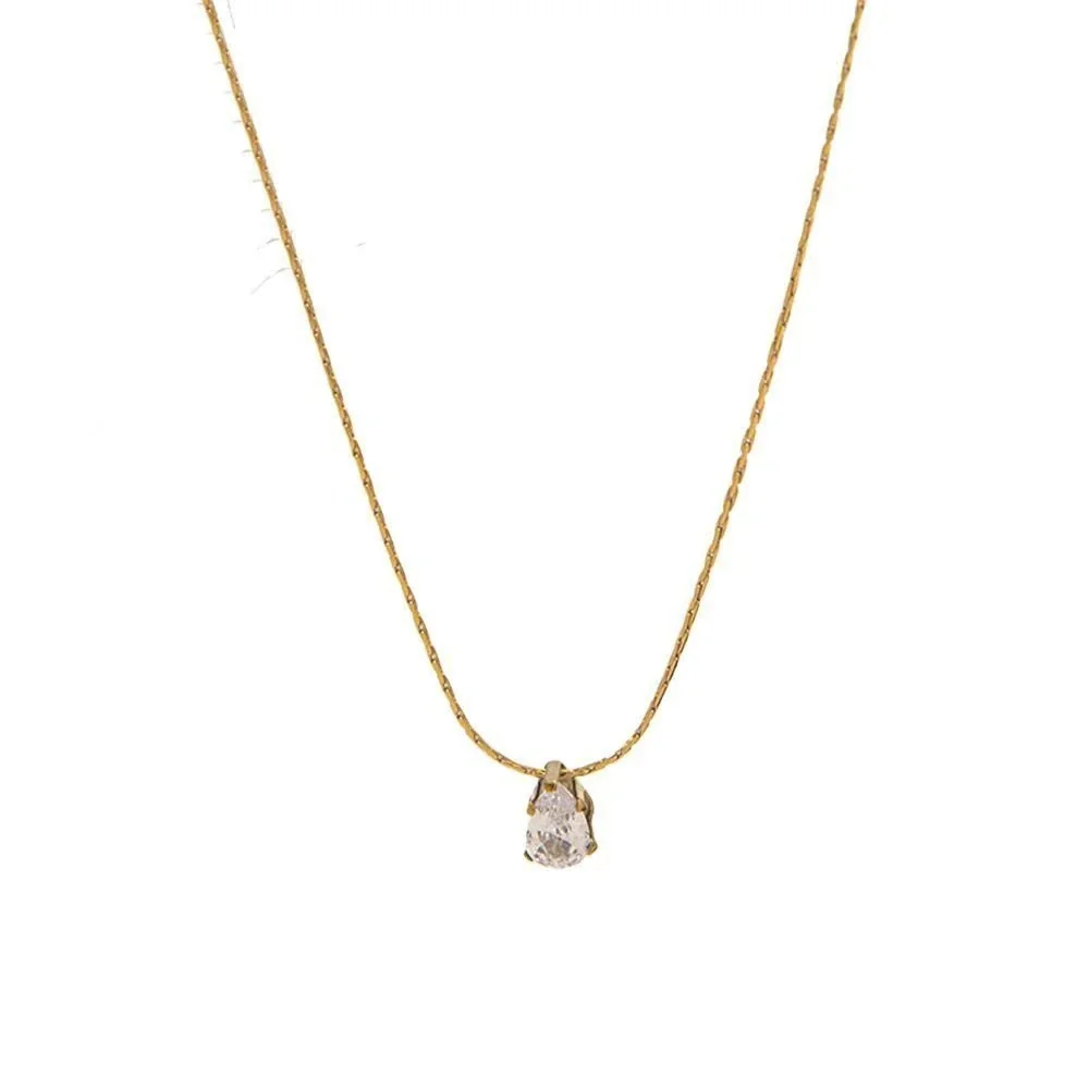 Necklace with Teardrop CZ and Star Chain, Stainless Steel