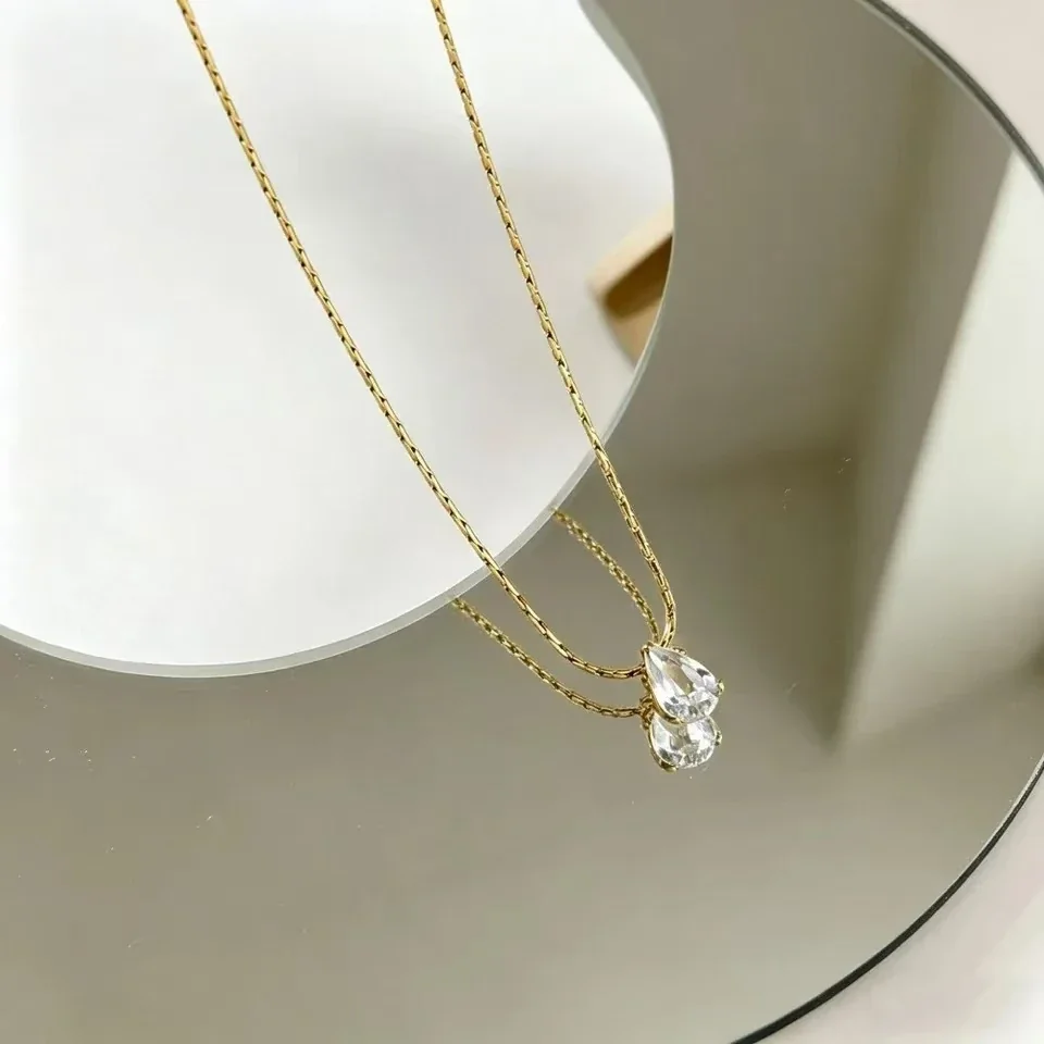 Necklace with Teardrop CZ and Star Chain, Stainless Steel