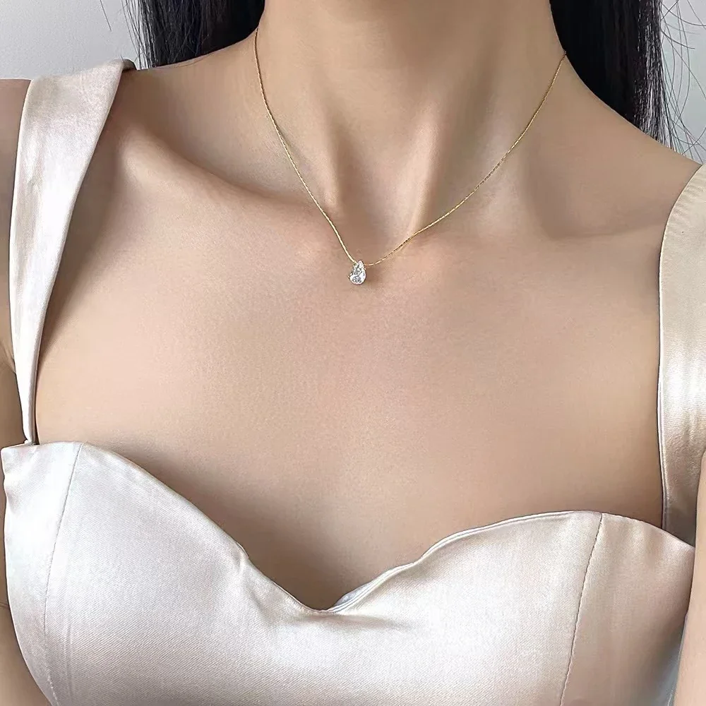 Necklace with Teardrop CZ and Star Chain, Stainless Steel