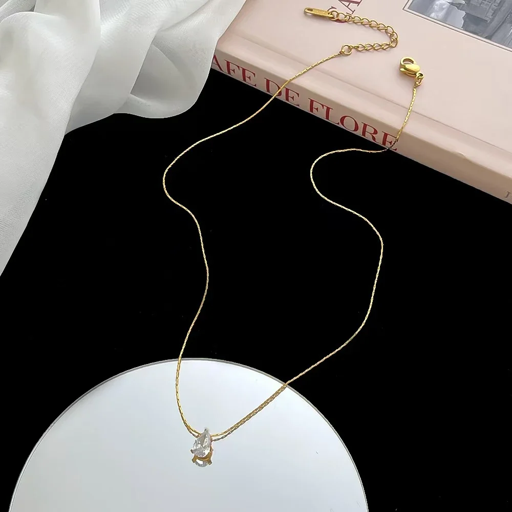 Necklace with Teardrop CZ and Star Chain, Stainless Steel
