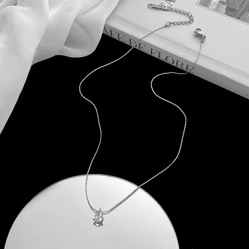 Necklace with Teardrop CZ and Star Chain, Stainless Steel