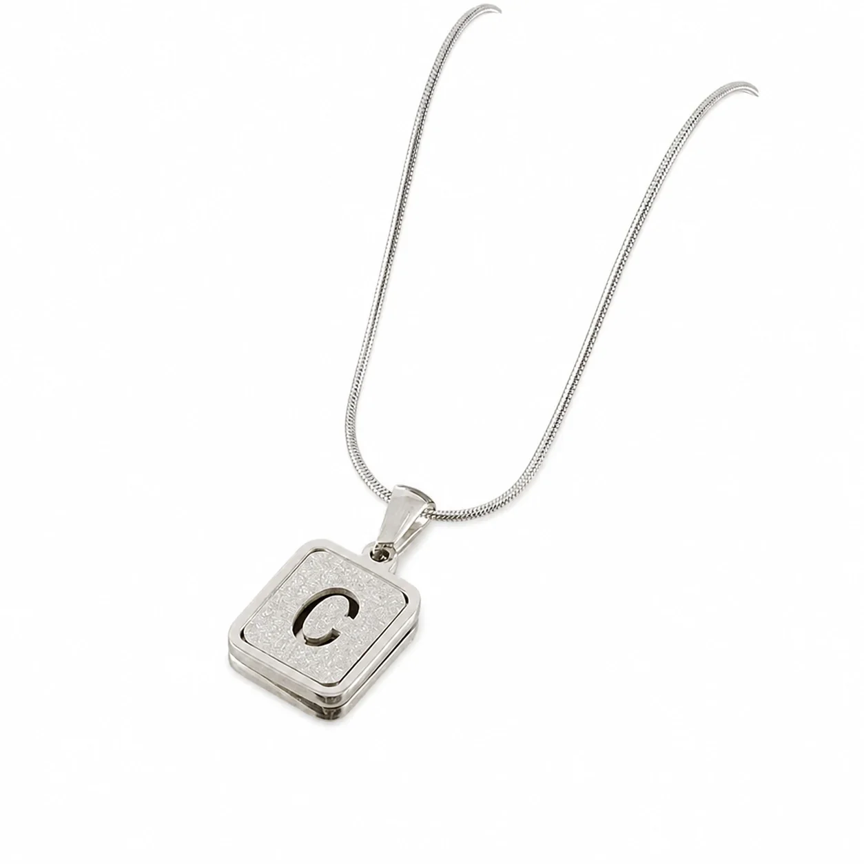 Brushed Gold PVD Initial Snake Chain Pendant Necklace