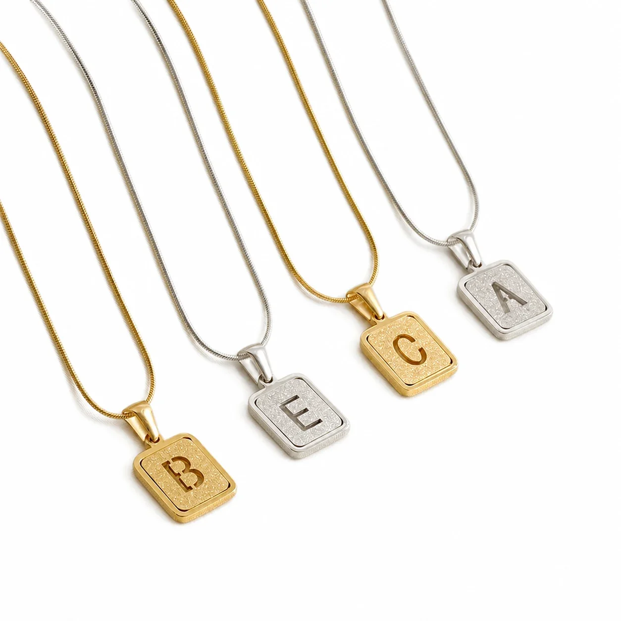 Brushed Gold PVD Initial Snake Chain Pendant Necklace