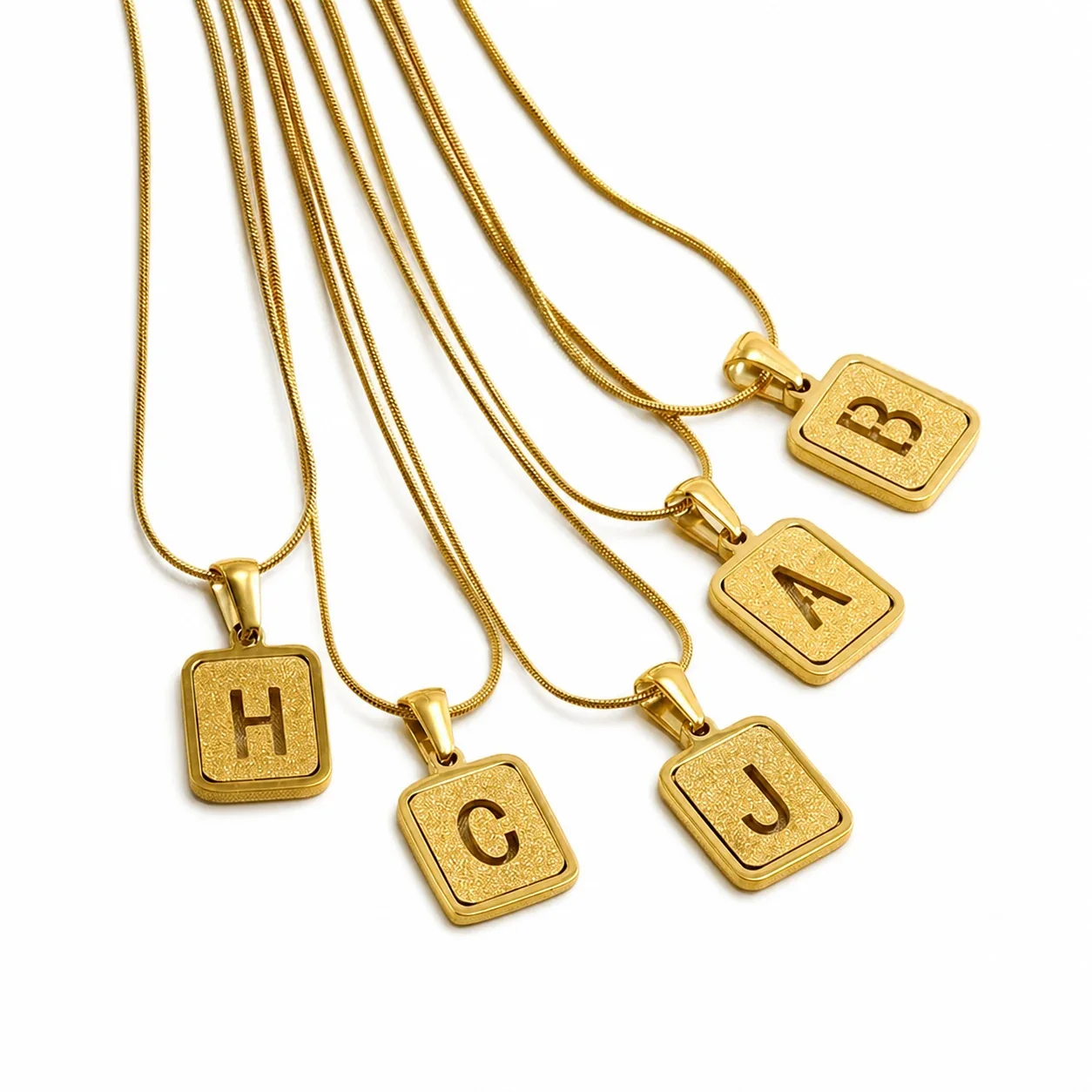 Brushed Gold PVD Initial Snake Chain Pendant Necklace