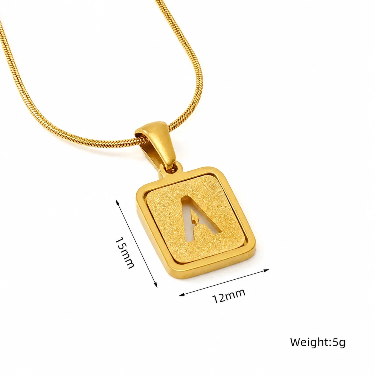 Brushed Gold PVD Initial Snake Chain Pendant Necklace - A