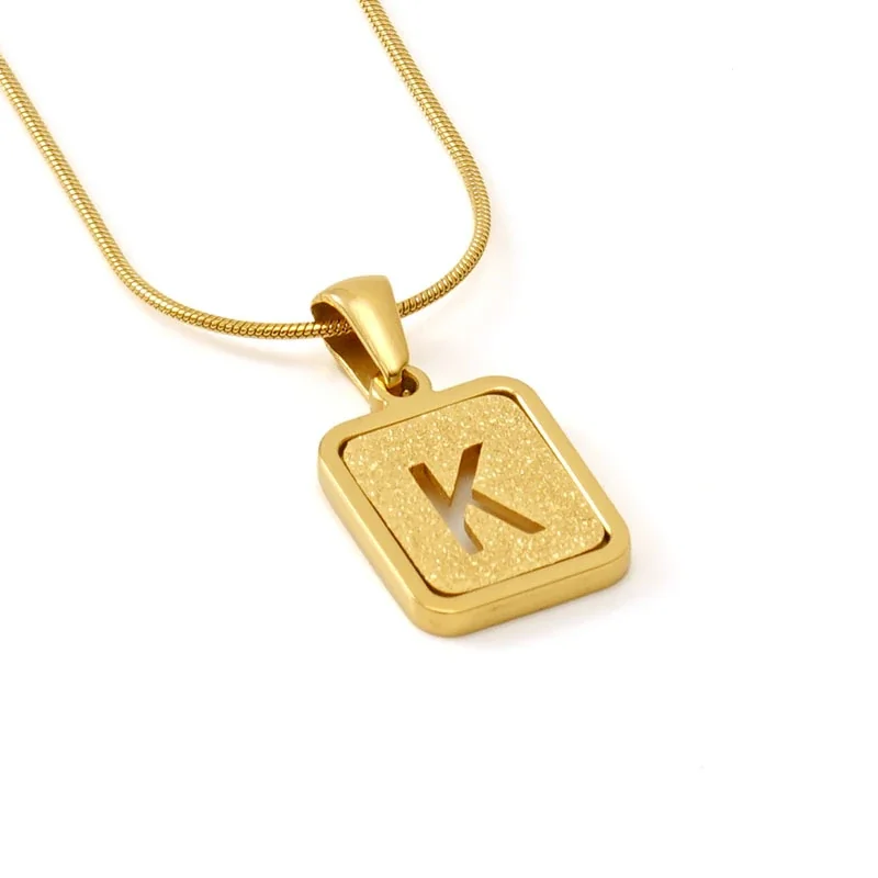 Brushed Gold PVD Initial Snake Chain Pendant Necklace - K