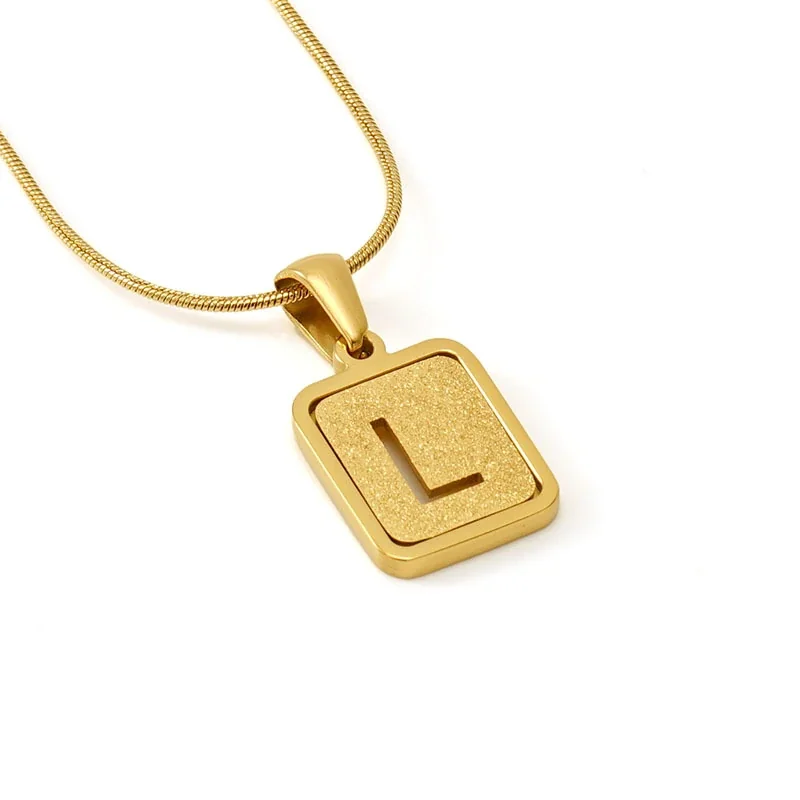 Brushed Gold PVD Initial Snake Chain Pendant Necklace - L