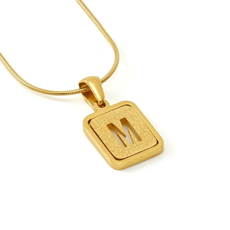 Brushed Gold PVD Initial Snake Chain Pendant Necklace - M