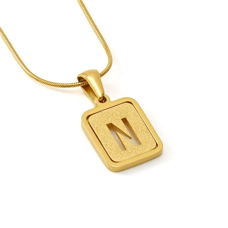 Brushed Gold PVD Initial Snake Chain Pendant Necklace - N
