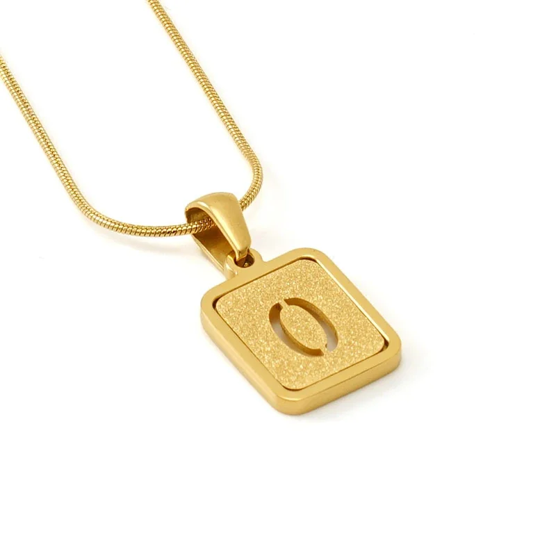 Brushed Gold PVD Initial Snake Chain Pendant Necklace - O