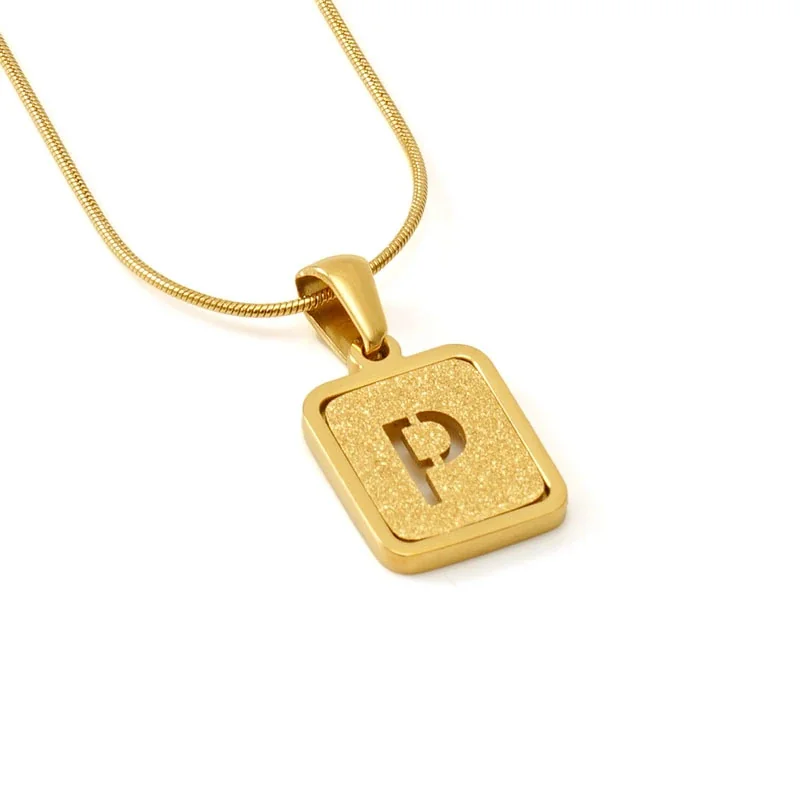 Brushed Gold PVD Initial Snake Chain Pendant Necklace - P