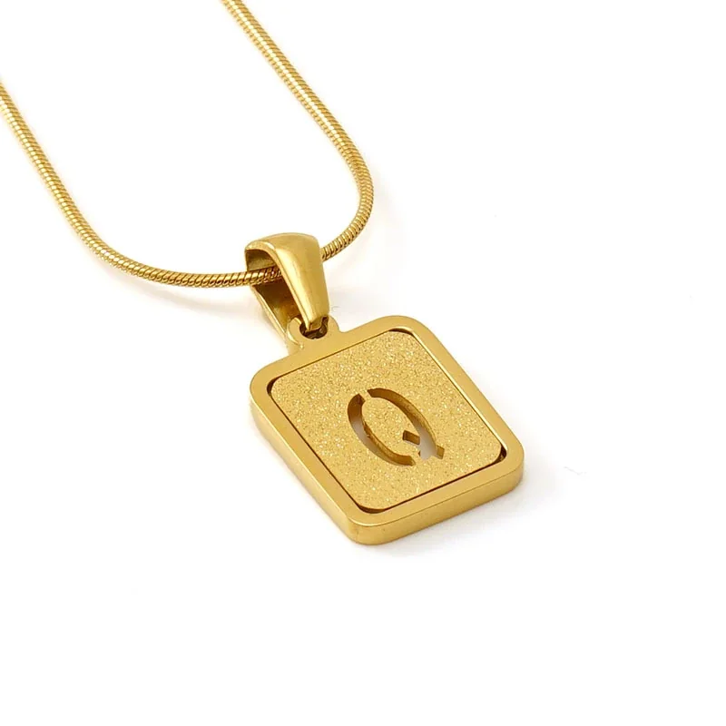 Brushed Gold PVD Initial Snake Chain Pendant Necklace - Q