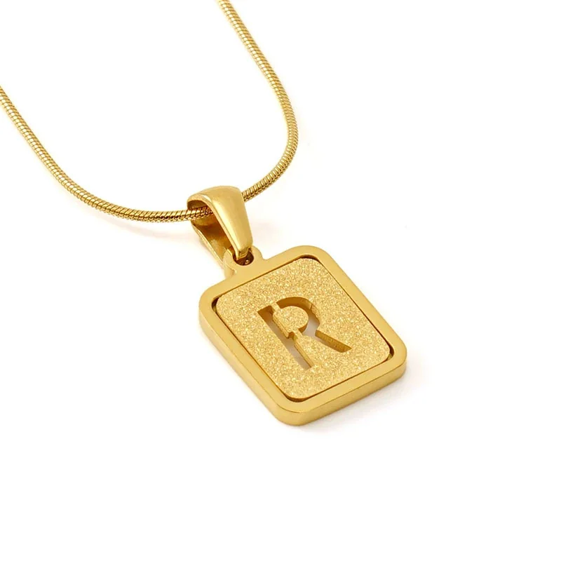 Brushed Gold PVD Initial Snake Chain Pendant Necklace - R