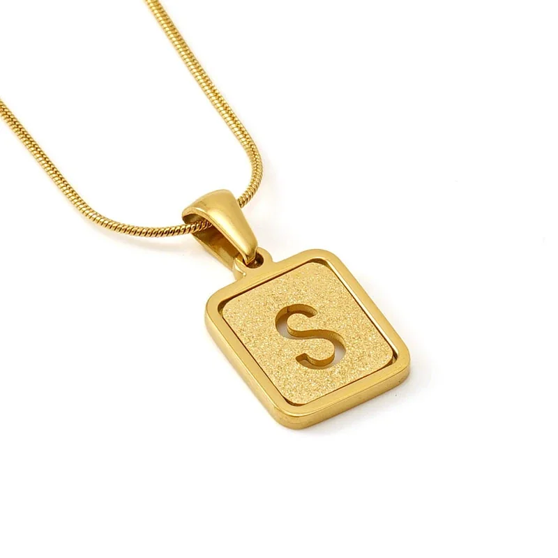Brushed Gold PVD Initial Snake Chain Pendant Necklace - S