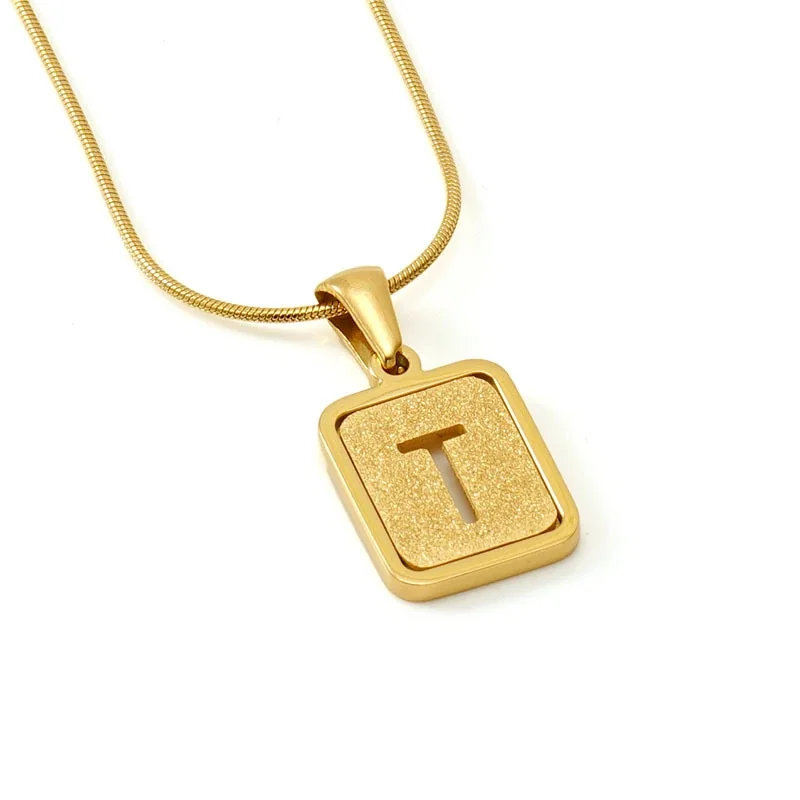 Brushed Gold PVD Initial Snake Chain Pendant Necklace - T