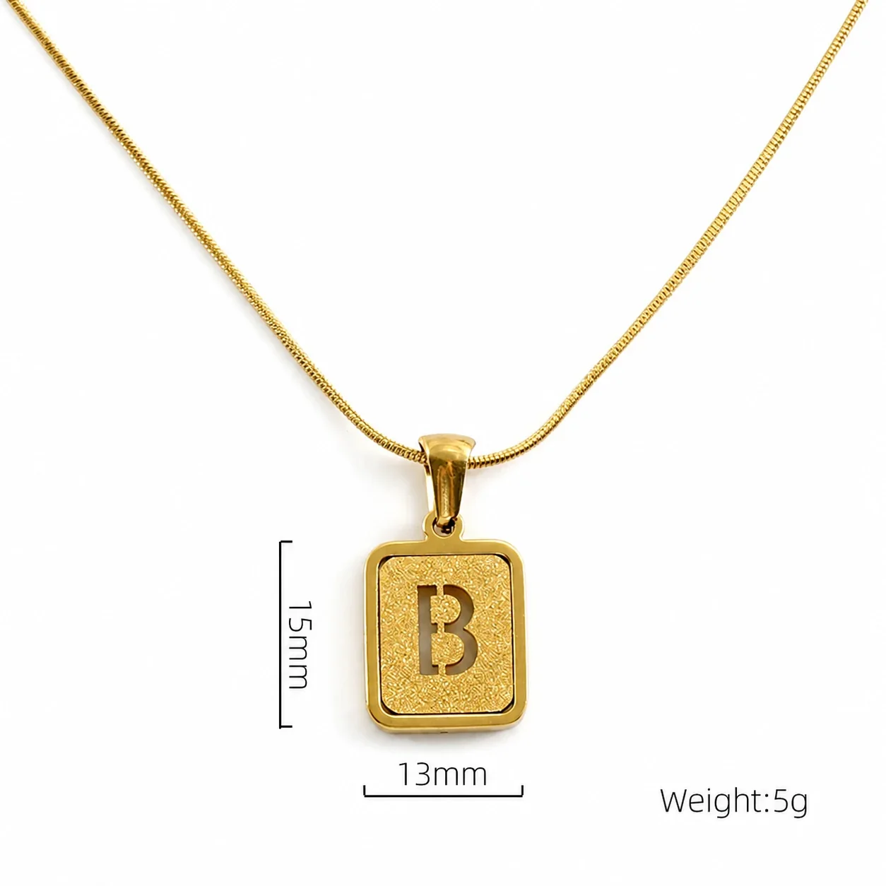 Brushed Gold PVD Initial Snake Chain Pendant Necklace - B