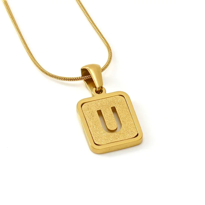 Brushed Gold PVD Initial Snake Chain Pendant Necklace - U