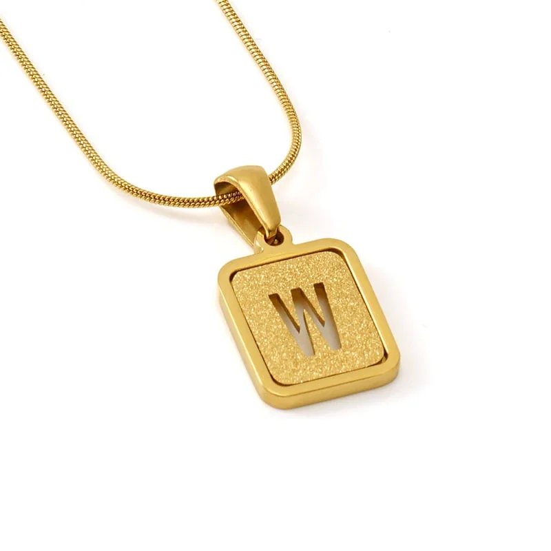 Brushed Gold PVD Initial Snake Chain Pendant Necklace - W