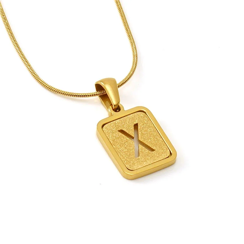 Brushed Gold PVD Initial Snake Chain Pendant Necklace - X