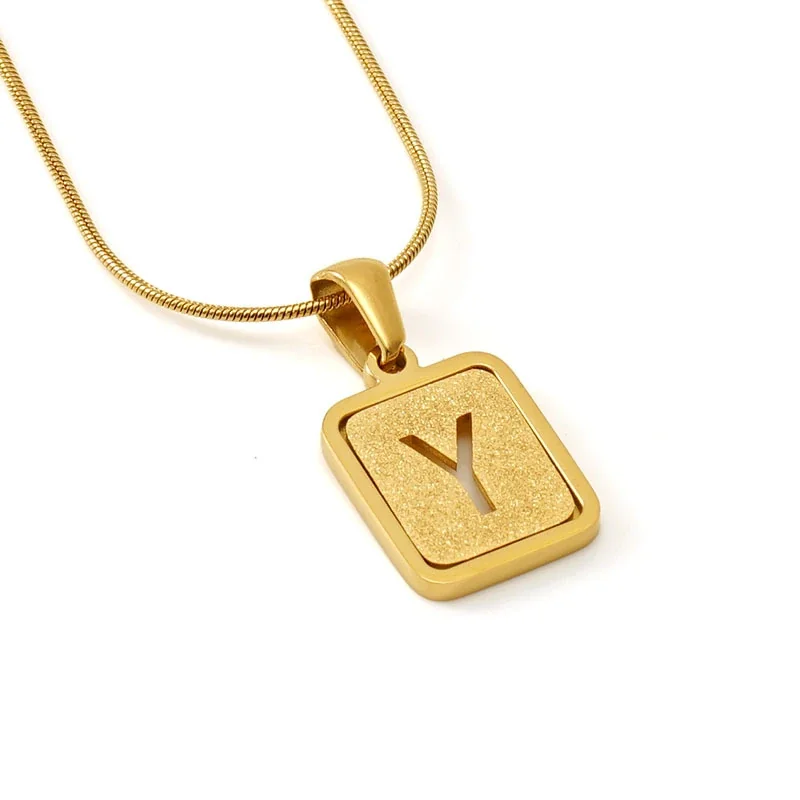Brushed Gold PVD Initial Snake Chain Pendant Necklace - Y