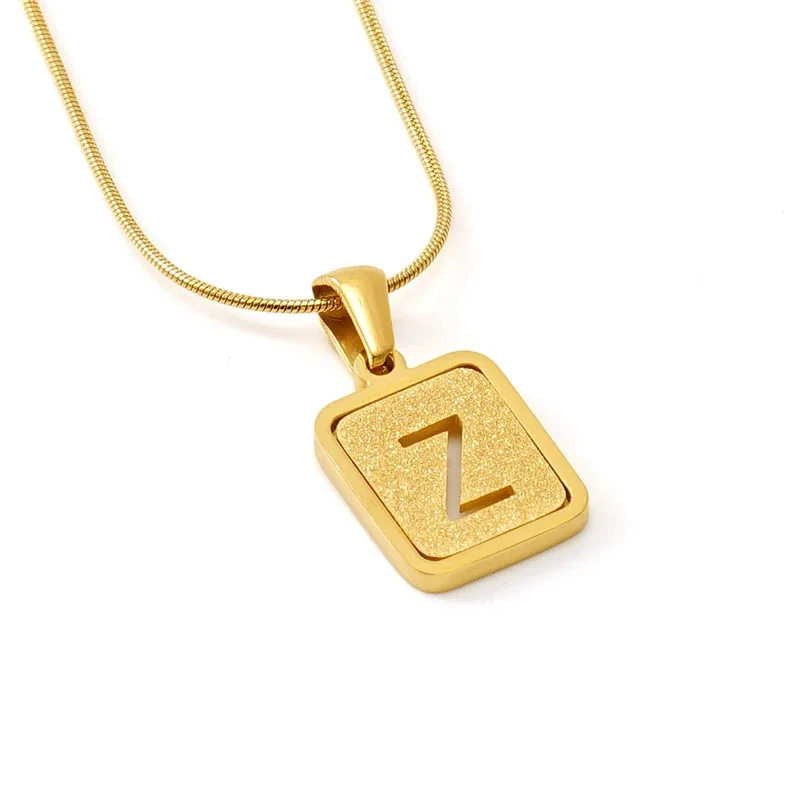 Brushed Gold PVD Initial Snake Chain Pendant Necklace - Z