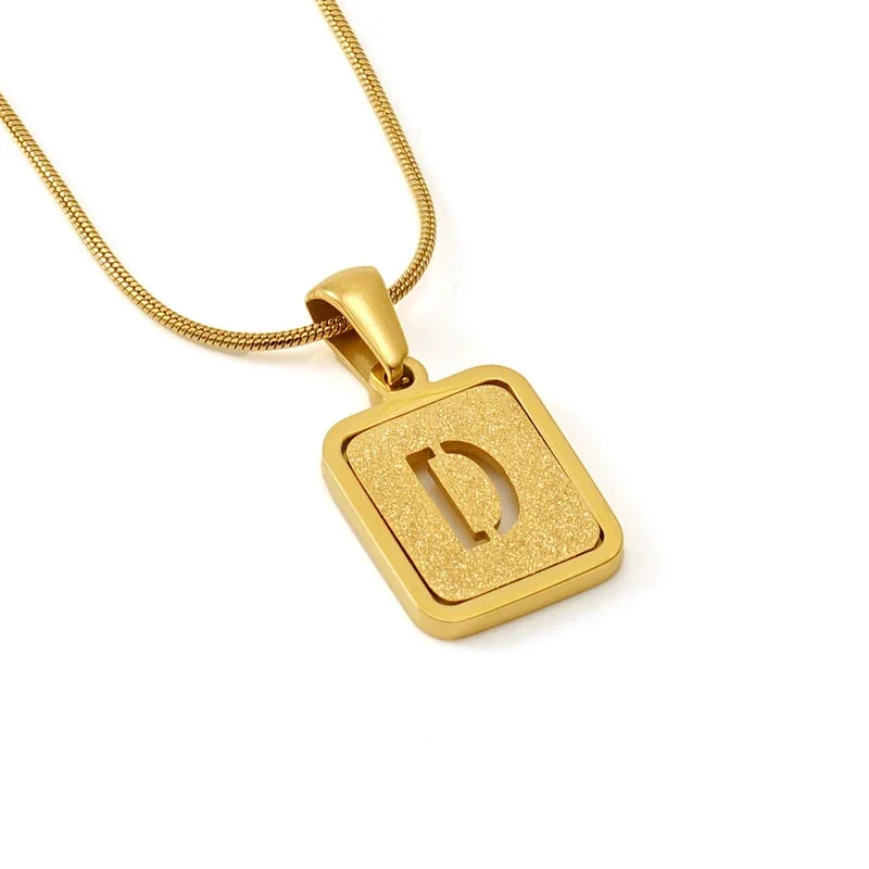 Brushed Gold PVD Initial Snake Chain Pendant Necklace - D
