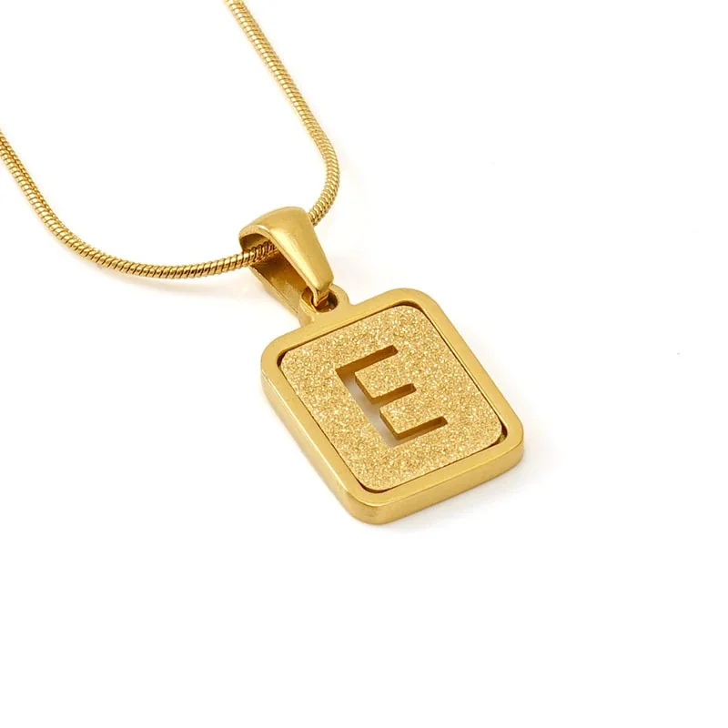 Brushed Gold PVD Initial Snake Chain Pendant Necklace - E