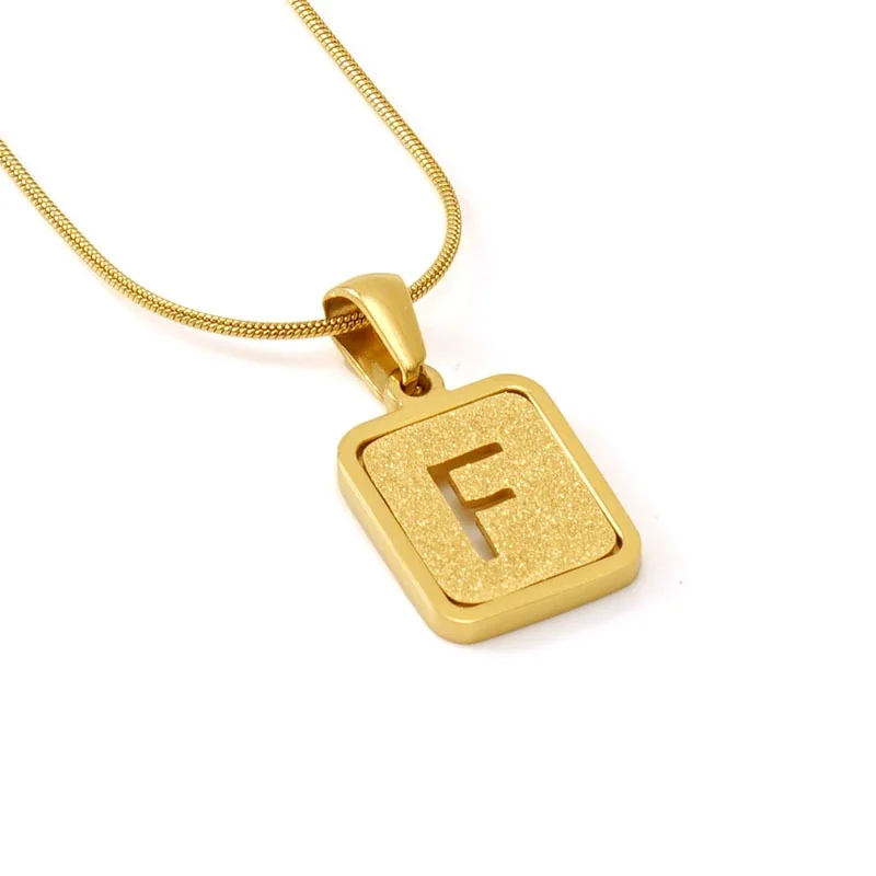 Brushed Gold PVD Initial Snake Chain Pendant Necklace - F