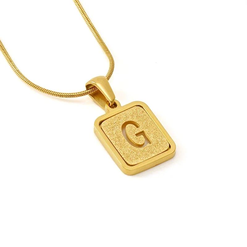 Brushed Gold PVD Initial Snake Chain Pendant Necklace - G