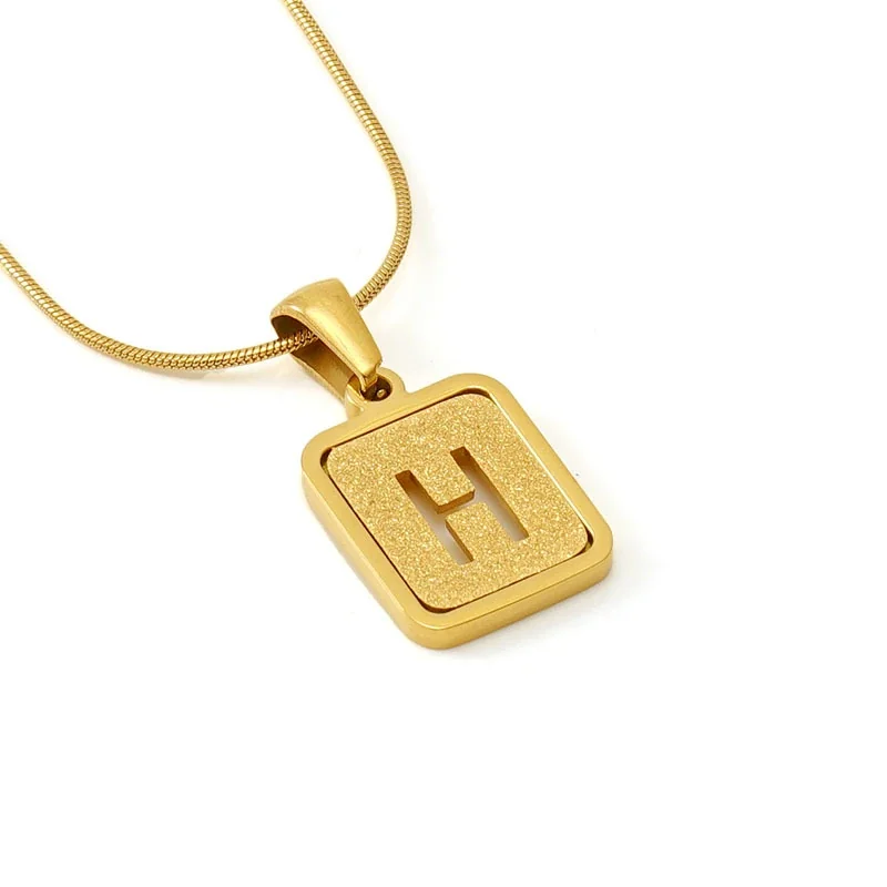 Brushed Gold PVD Initial Snake Chain Pendant Necklace - H
