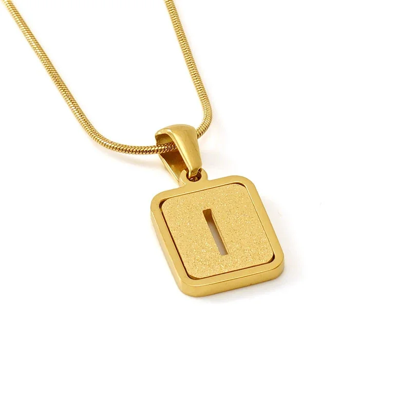 Brushed Gold PVD Initial Snake Chain Pendant Necklace - I