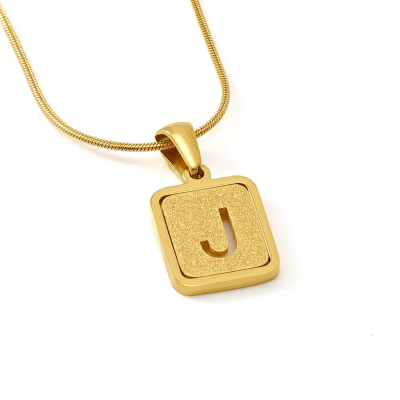 Brushed Gold PVD Initial Snake Chain Pendant Necklace - J
