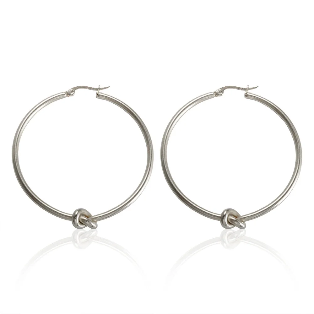 Hoop Earrings with Knot Charm Stainless Steel Gold-Plated