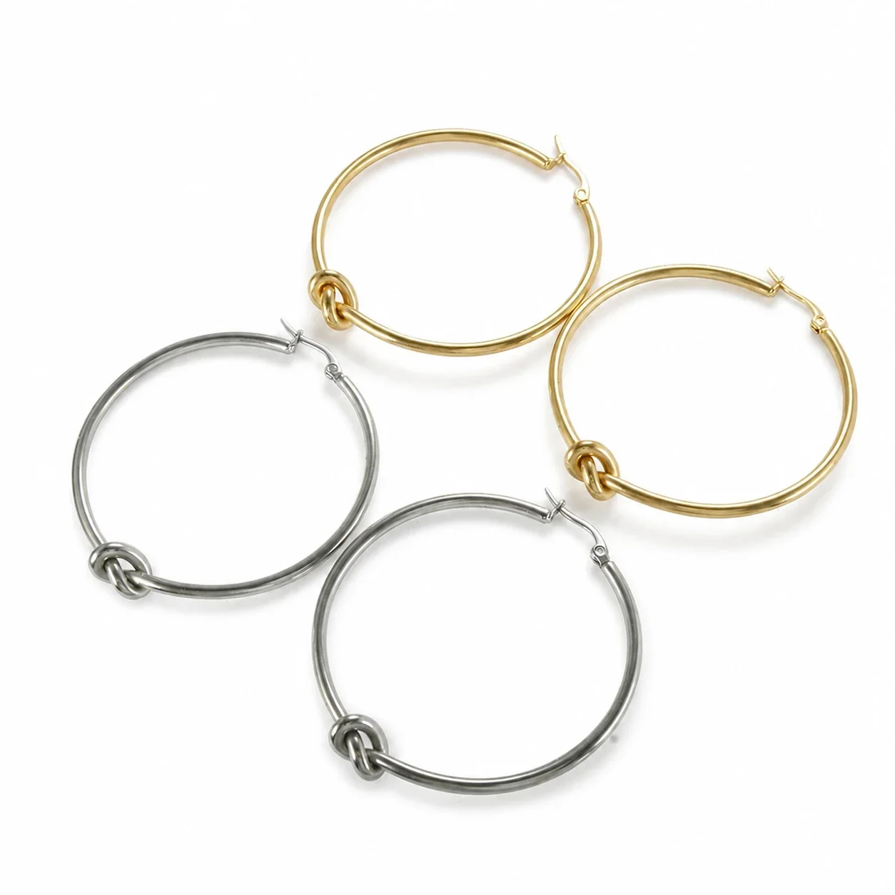 Hoop Earrings with Knot Charm Stainless Steel Gold-Plated