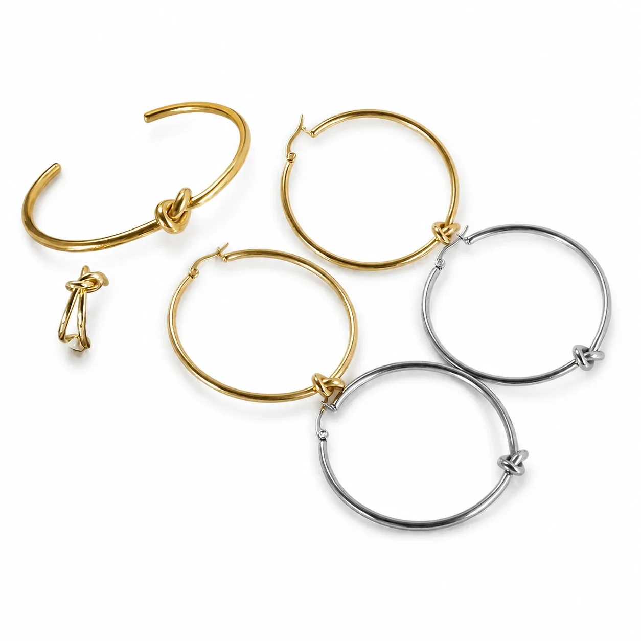 Hoop Earrings with Knot Charm Stainless Steel Gold-Plated