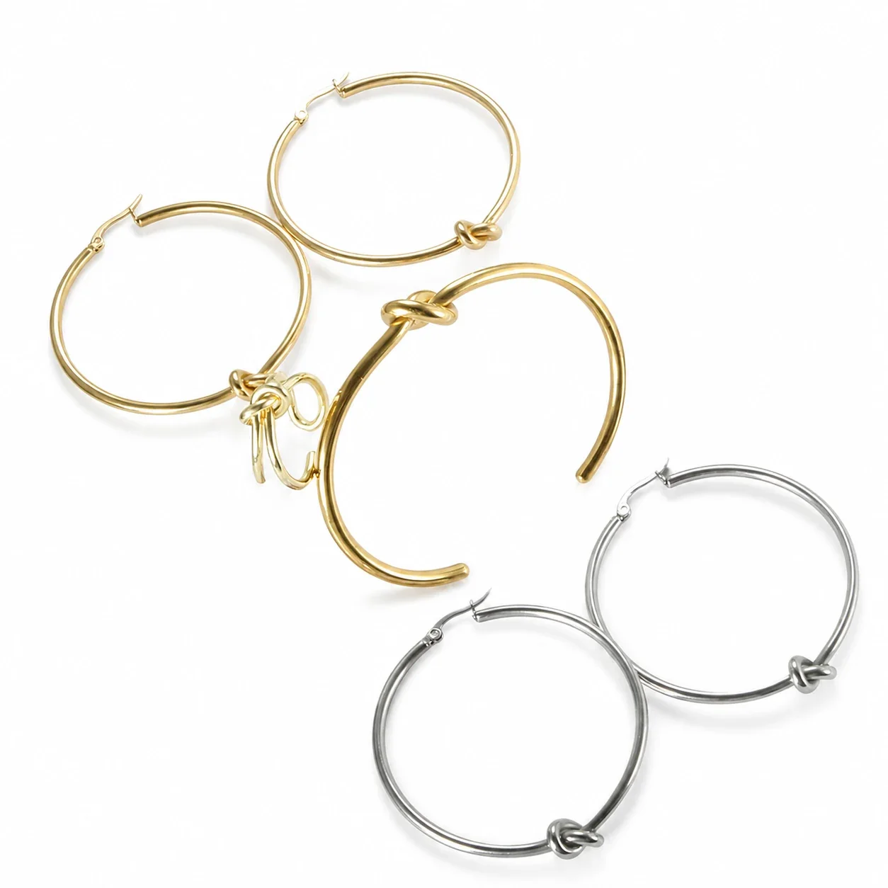 Hoop Earrings with Knot Charm Stainless Steel Gold-Plated