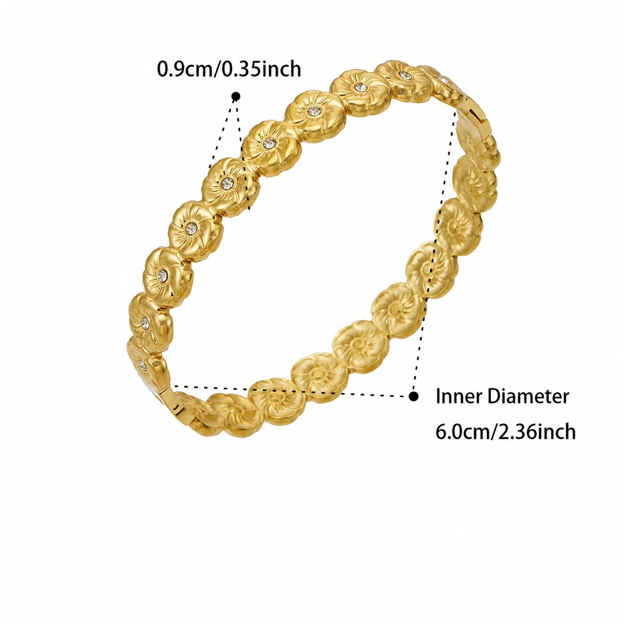 Floral Gold-Plated 316L CZ Hinged Bangle Bracelet - Gold Floral CZ