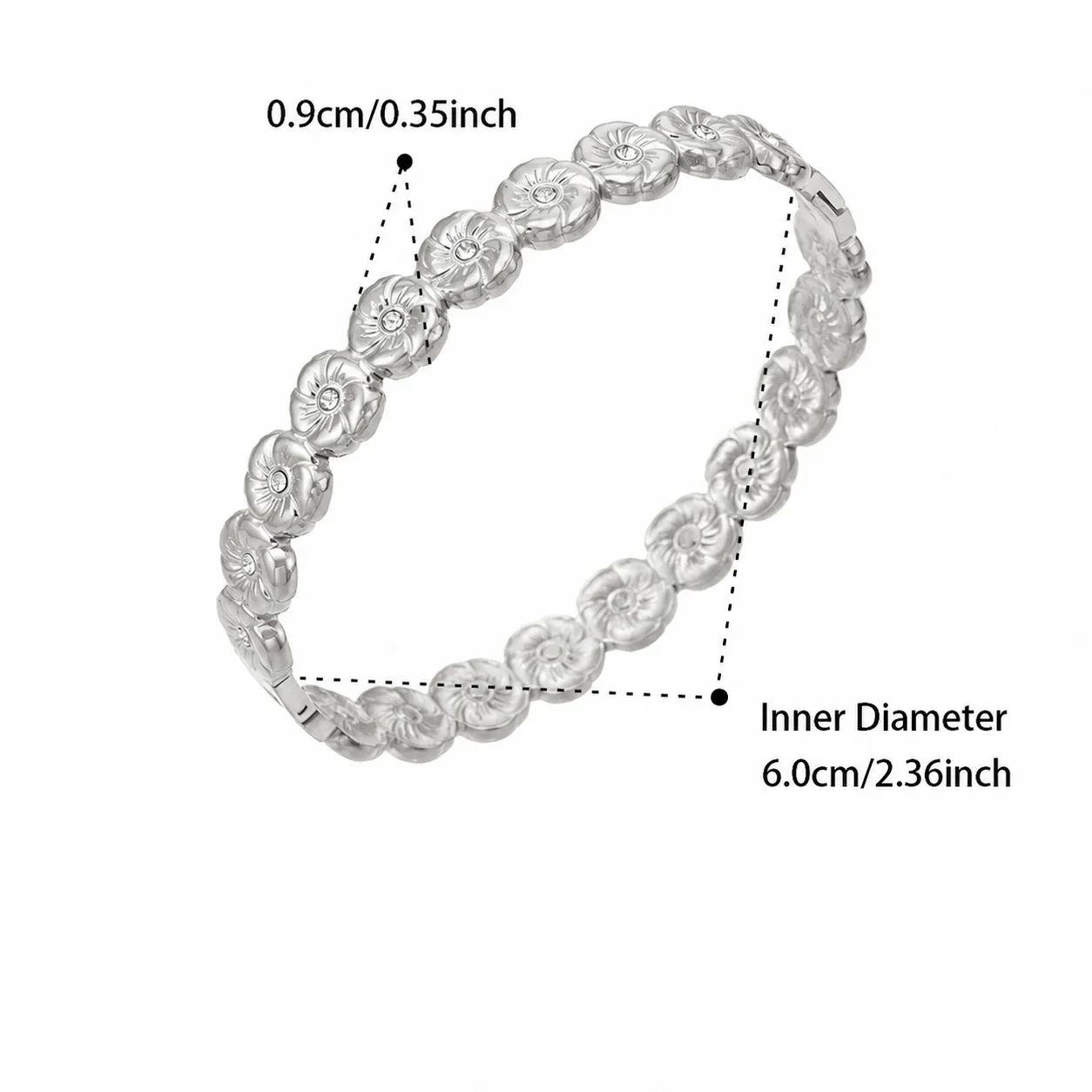 Floral Gold-Plated 316L CZ Hinged Bangle Bracelet - Silver Floral CZ