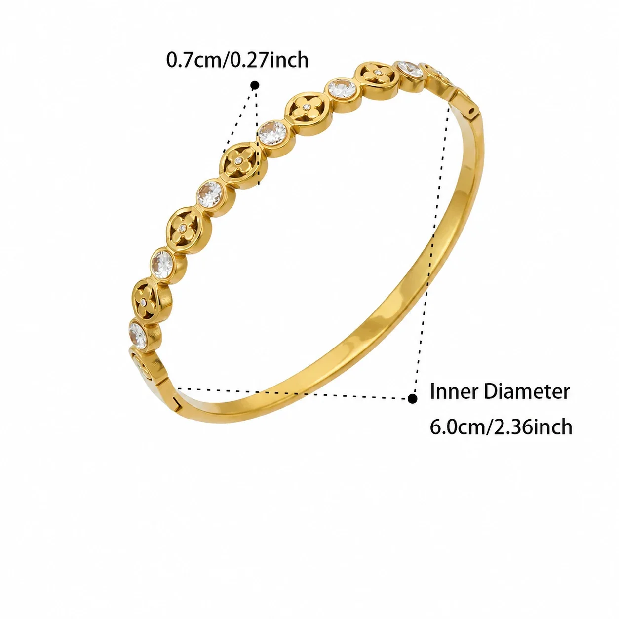 Floral Gold-Plated 316L CZ Hinged Bangle Bracelet - Gold Openwork Floral CZ
