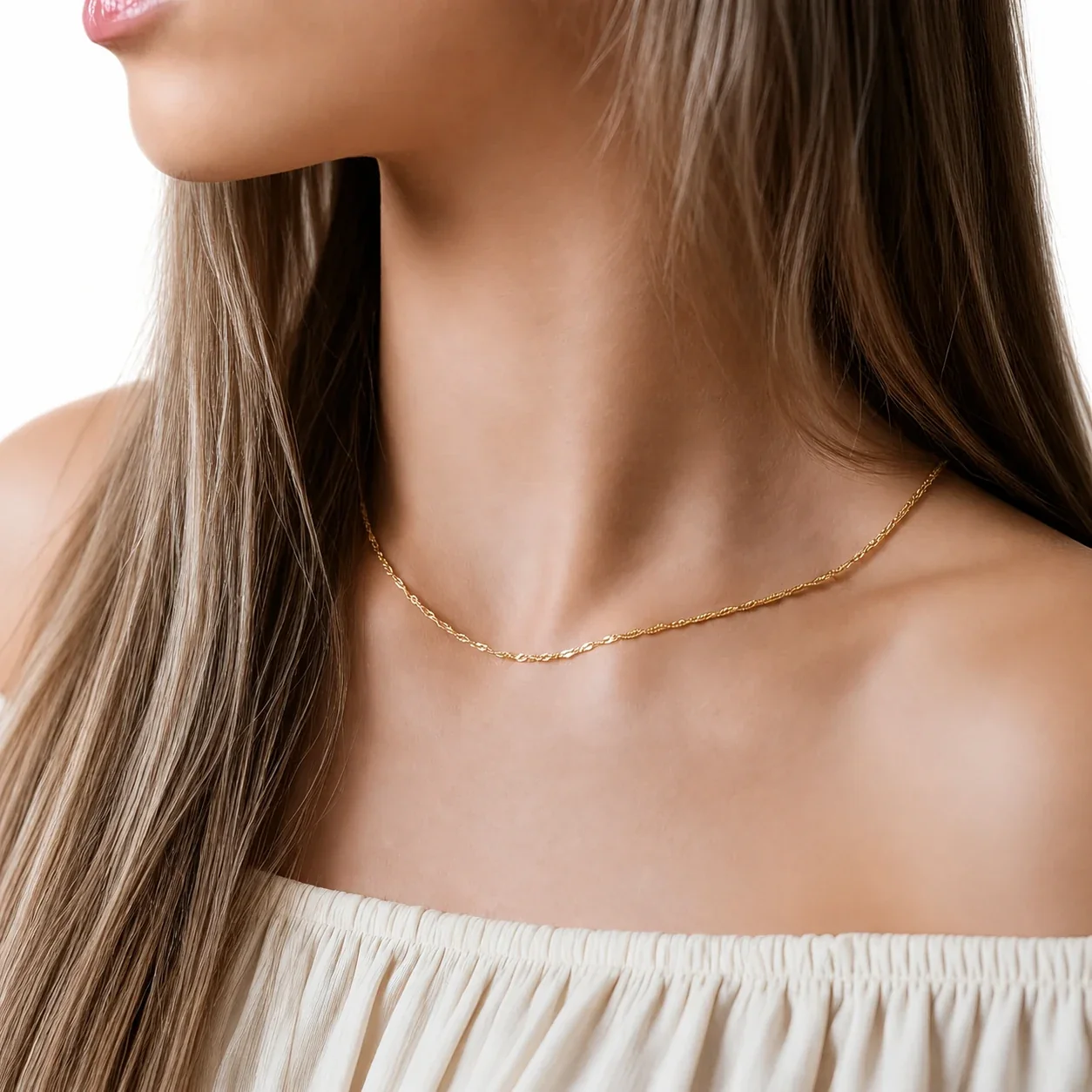 Chain Necklace with Twisted Wave Texture 316 Stainless Steel PVD