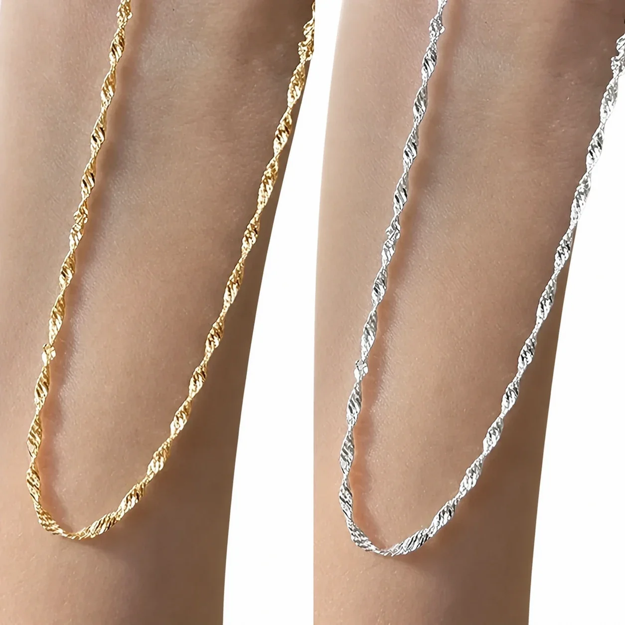Chain Necklace with Twisted Wave Texture 316 Stainless Steel PVD