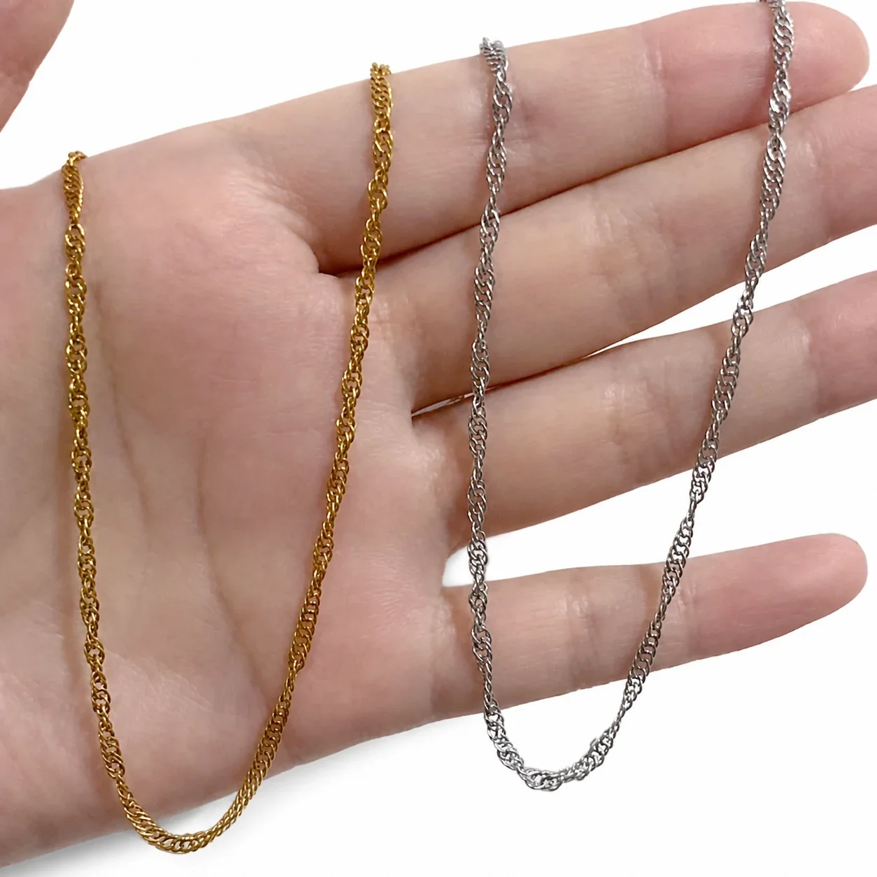 Chain Necklace with Twisted Wave Texture 316 Stainless Steel PVD