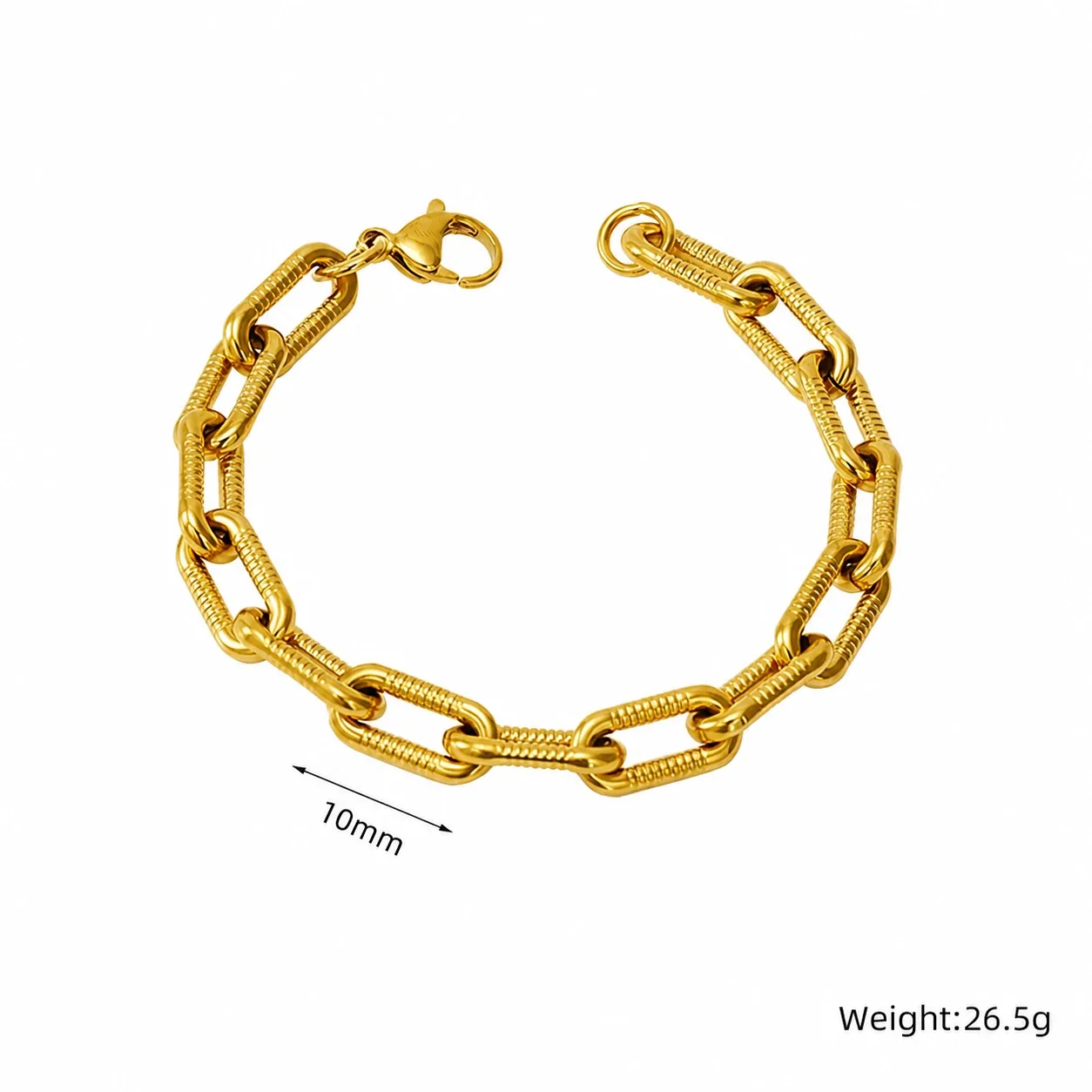 Bold Gold-Plated Stainless Steel Paperclip Link Bracelet - Gold Slim Oval Link