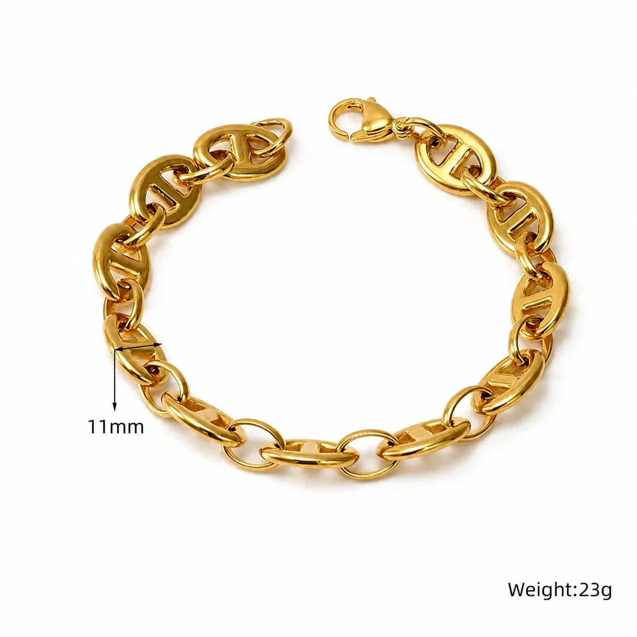 Bold Gold-Plated Stainless Steel Paperclip Link Bracelet - Gold Oval Bar Link