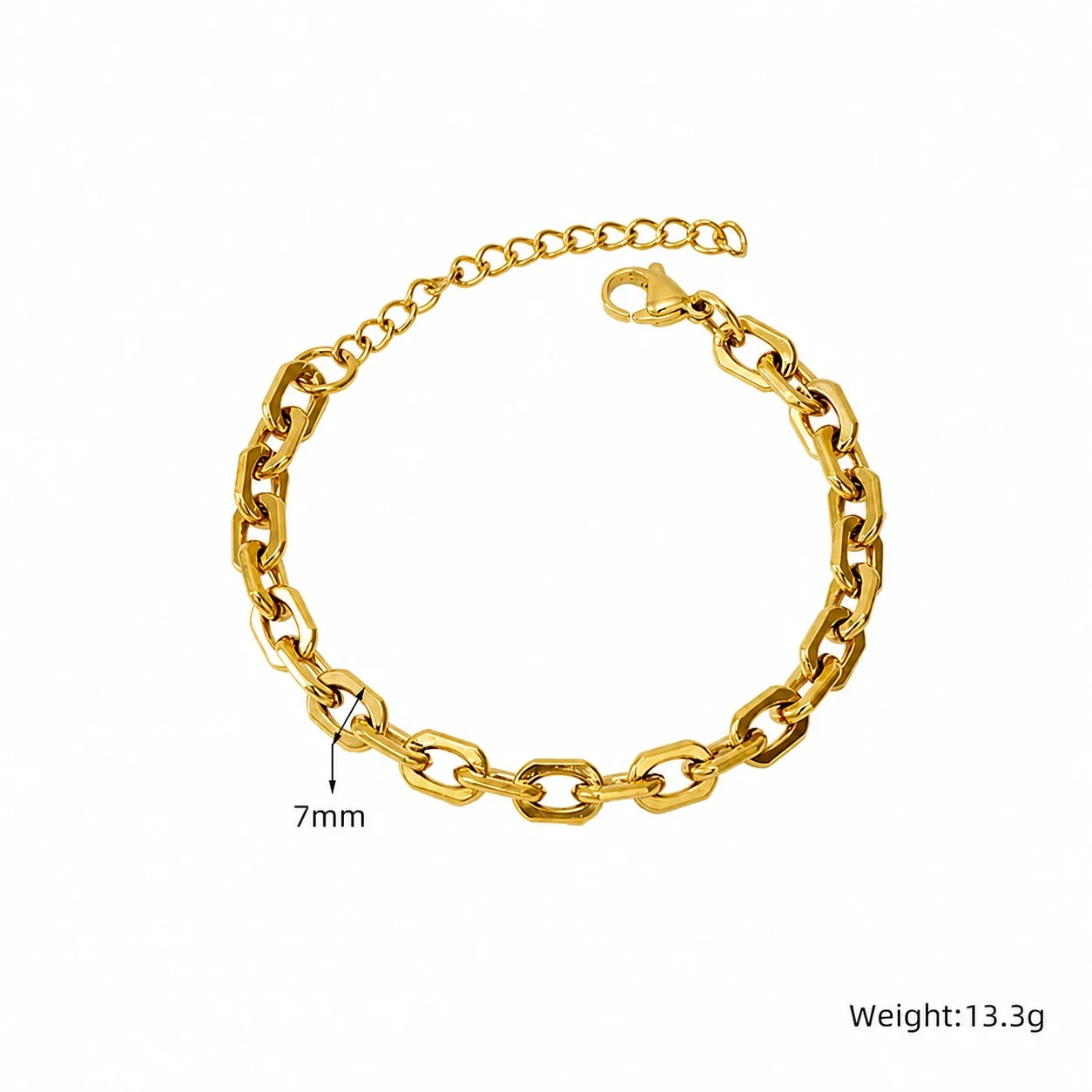 Bold Gold-Plated Stainless Steel Paperclip Link Bracelet - Gold Bead Rail Link